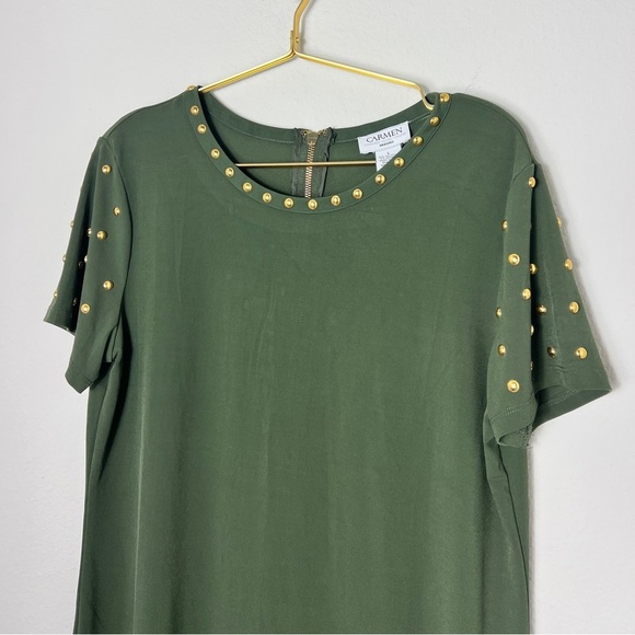 EUC CARMEN MARC VALVO Studded Green Dress Size Large - Picture 5 of 11